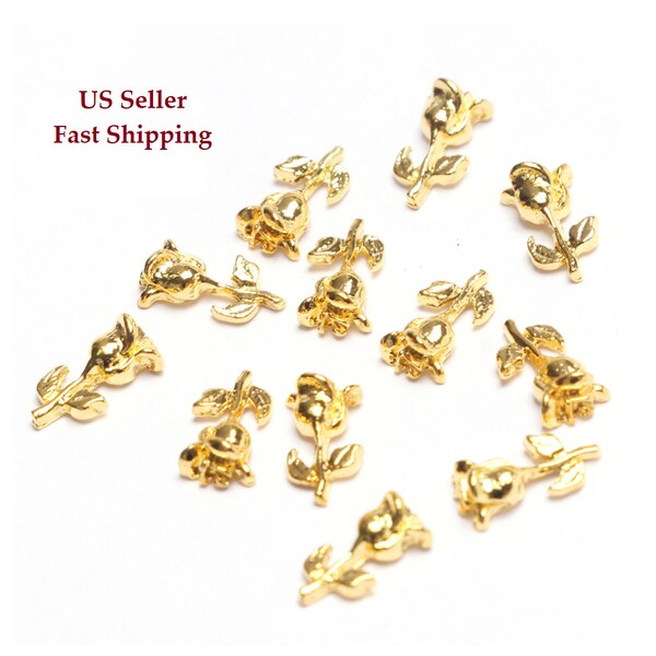 20pcs New 3D Metal Alloy Gold/Silver Flower Rose Buds/Blooming Nail Art Jewelry DIY Accessories Decoration Charms