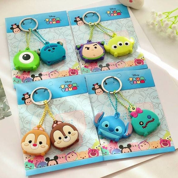 2pcs Kitty/Melody/Pompom/Stars/Chip &Dale/Stitch Scrump/Buzz Lightyear Alien/Monster Inc. Mike Sulley/Pikachu House Key Cover Case Keychain