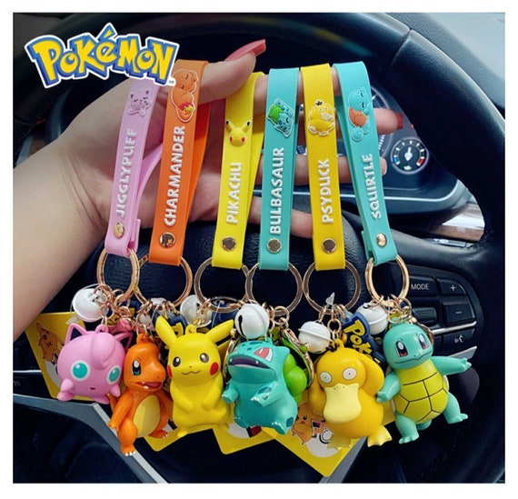 Pokémon 3d Anime Action Figure Keychain Pikachu, Bulbasaur, Squirtle,  Psyduck, Charmander, Jiggypuff Lanyard Wristband 