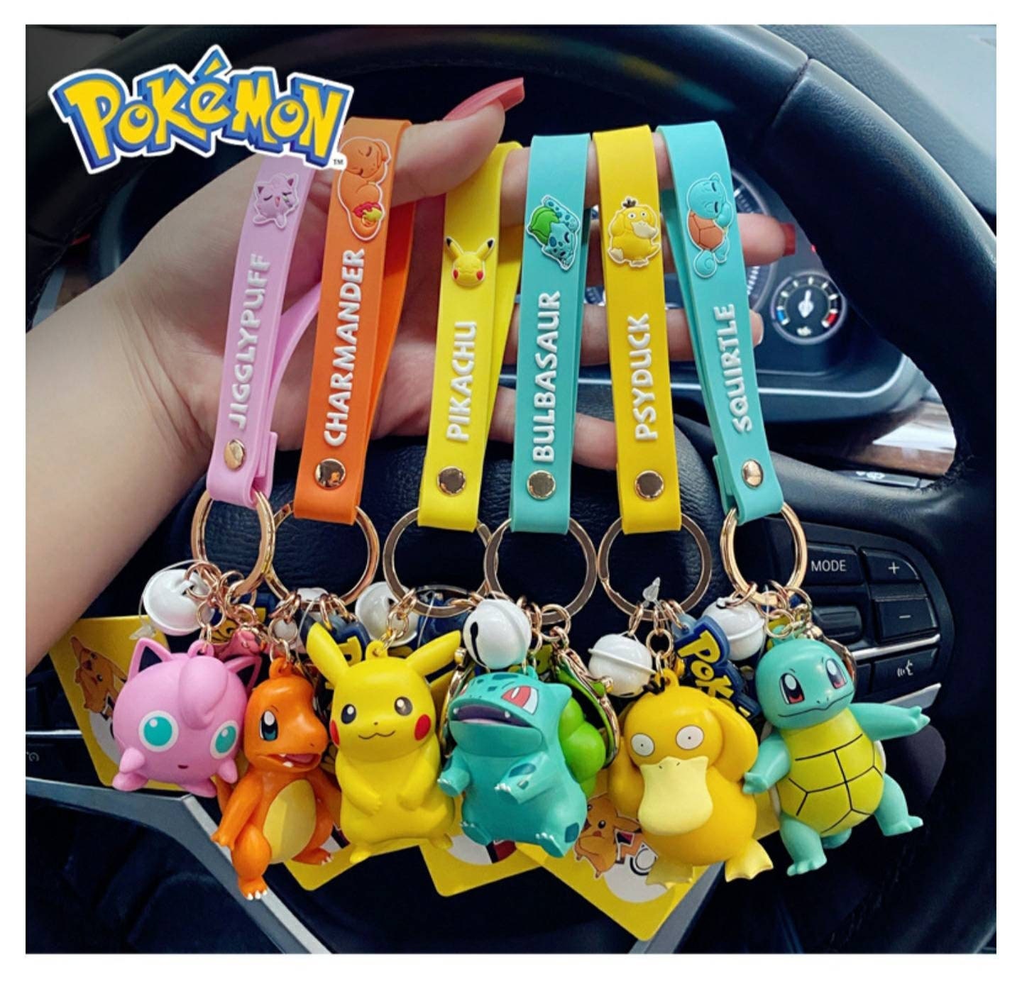 Pokémon 3d Anime Action Figure Keychain Pikachu, Bulbasaur, Squirtle,  Psyduck, Charmander, Jiggypuff Lanyard Wristband 