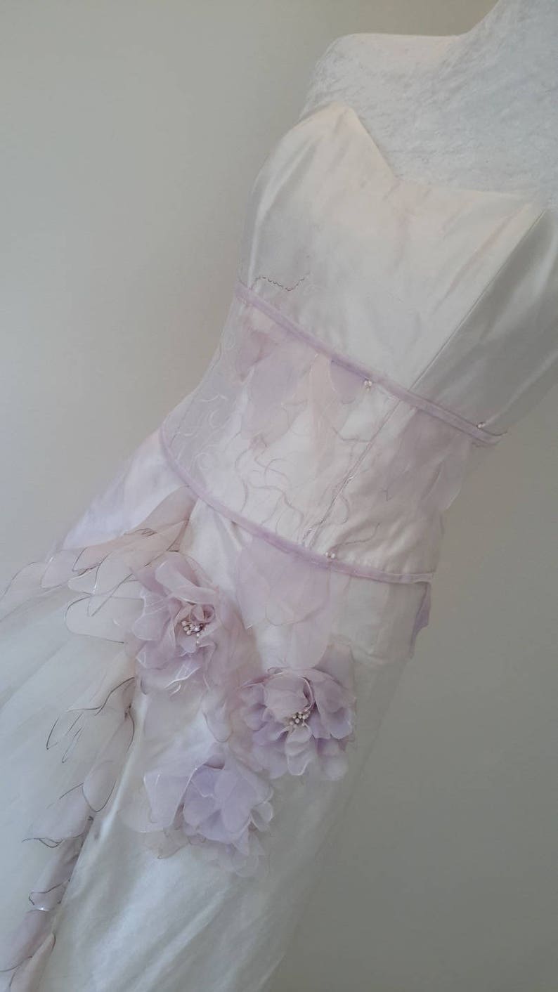 fairy wedding dress in ivory, pink, mauve silk, hand painted, customized image 2