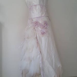 fairy wedding dress in ivory, pink, mauve silk, hand painted, customized image 5