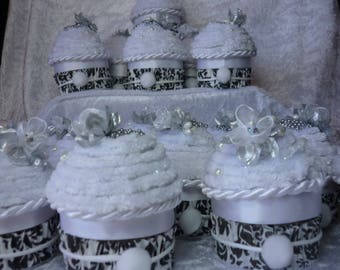 Dragee boxes shaped cupcakes gray white 30