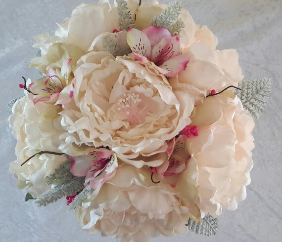 Pink Alstroemeria And Off White Peonies Bridal Bouquet Etsy