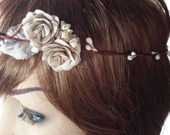 couronne mariée coiffure minis  roses taupe