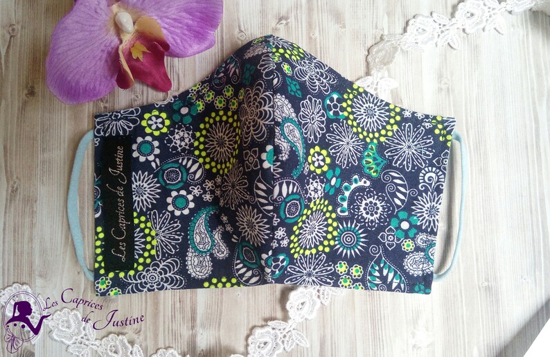 Ruffled girl skirt with neon turquoise blue elastic waist with floral and mandala motifs from 2 years to 8 years old