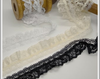 Dentelle shabby nylon écrue,blanche ou noire