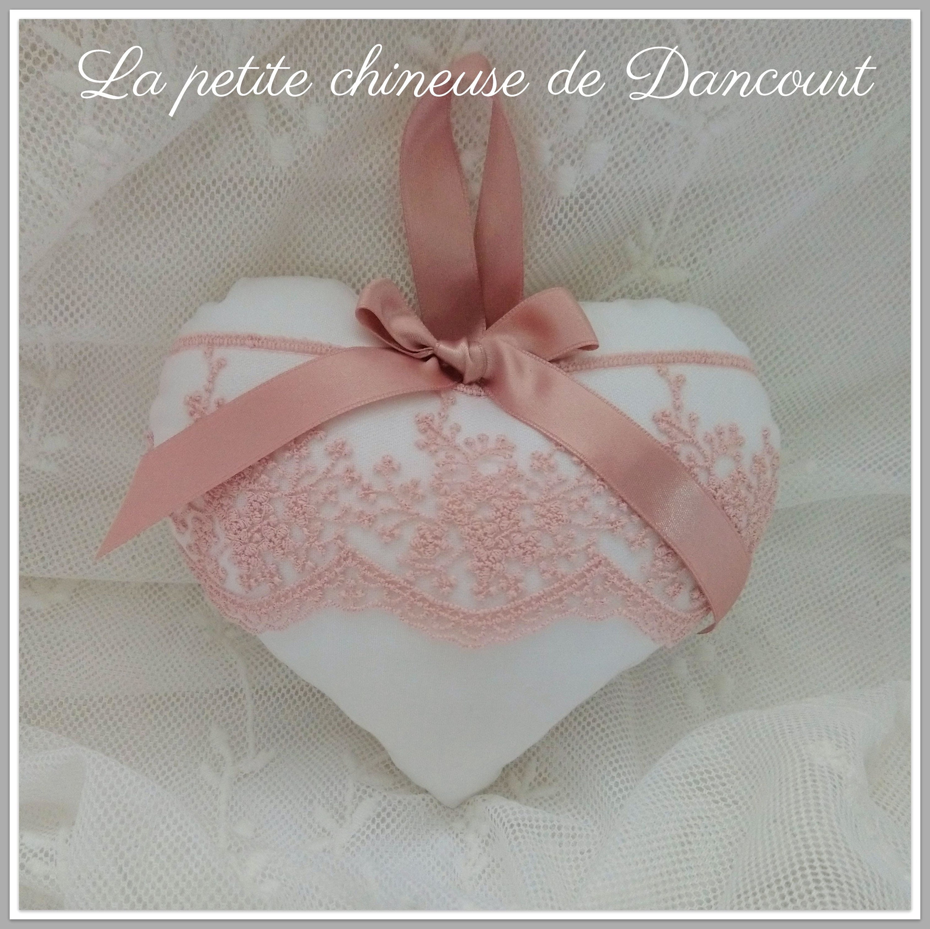 Coeur Shabby Dentelle Rose ou Gris