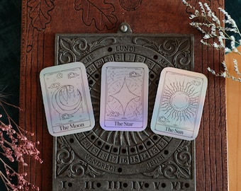 Tarot Card Moon, Star, Sun Holographic Stickers