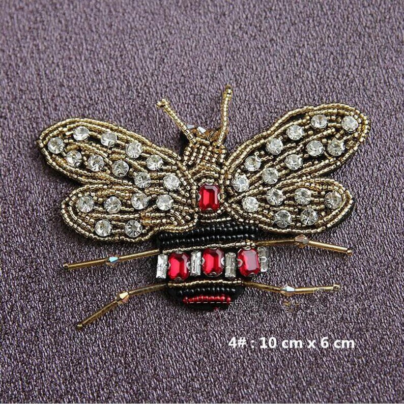 Beaded Bee Embroidered Applique Patch bees Applique for Etsy