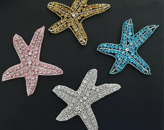 20 Pieces Crystal embellishment Starfish applique, Starfish embroidery patch, Starfish Patches, diy craft patch for Jacket,embroidered Patch