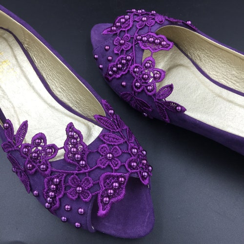 Bride Flats for Wedding Bridal Shoes Purple Wedding Lace - Etsy
