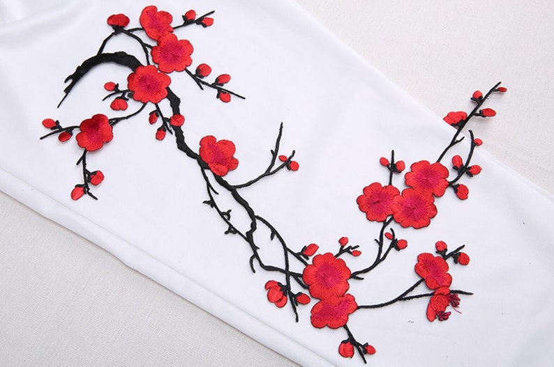 10 pieces Embroidery Rose Patches/ Black Flower Applique with Iron-on Backing. Floral Blossom Applique iron on, Embroidered Sewing supplies image 5