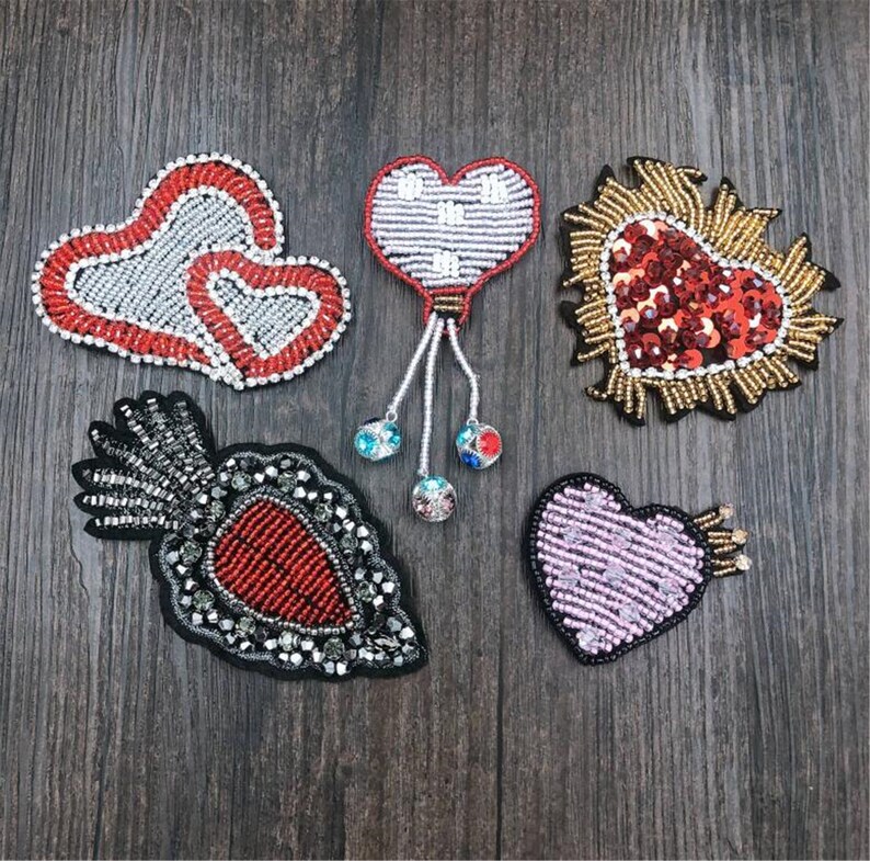 Sew on Patch Sew on Applique Rhinestone Hearts applique for Etsy
