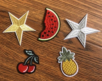 50 Pieces Iron on Embroidered Fruit patches, Fruit Applique, Pineapple Patch for Denim Jackets, Stars Patches for Dress Supplies
