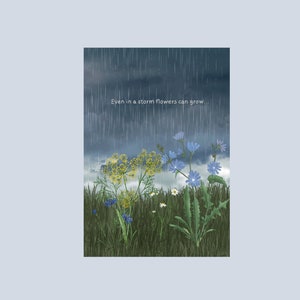 Postkarte „Auch im Sturm können Blumen wachsen…“