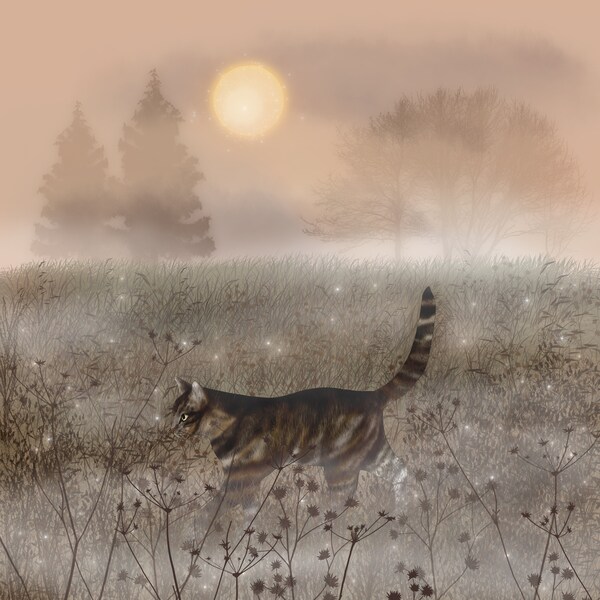 Square postcard ‘cat on a secret mission’