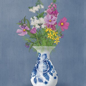 Fine art print &#39;picked flowers in a Delft blue vase&#39;