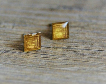 Small Gold Square Silver Stud Earrings Gold Push Cuff Stud Earrings Yellow Gold Silver Stud Earrings