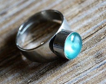 Blue turquoise silver ring Blue silver adjustable ring Silver ring surmounted by a turquoise cabochon