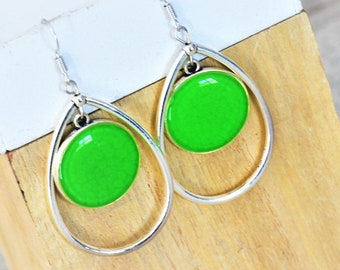 Neon green earrings Neon green hoop earrings green drop earrings Neon green dangling earrings