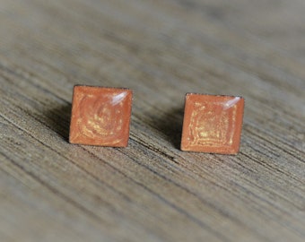 Earrings orange Earrings silver cufflinks chips orange salmon Small square earrings salmon orange