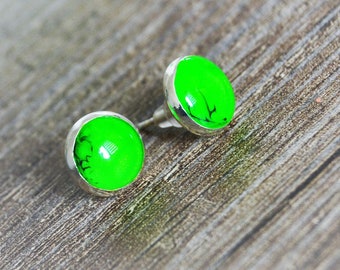 Small royal blue neon green nail stud cuff earrings Small minimalist earrings