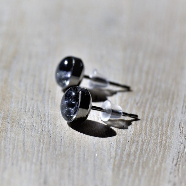 Petites boucles d'oreilles noires clou manchettes puces rondes Très petites boucles d'oreilles minimaliste discrètes acier inoxydable 6mm