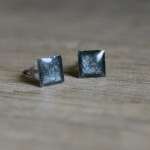 Small black silver square earrings Black push back cuff earrings Black onyx silver stud earrings
