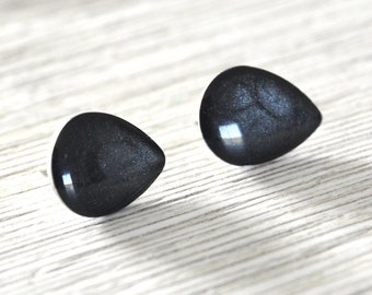 Stud earrings with black drops, minimalist cuffs, stainless steel