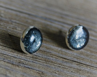 Earrings black glitter Earrings silver Earrings round black glittery Little earrings chip cuff