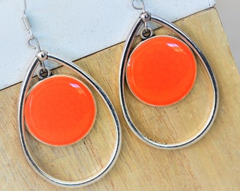 Neon orange Earrings Orange Hoop Earrings Orange Drop Earrings Orange Drop Earrings