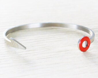 Red bangle bracelet Open round arrow bracelet Red onyx geometric woman bracelet Minimalist stackable bracelet