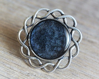 Black silver ring Black round ring Black silver flower ring Red silver ring Black ebony round flower ring adjustable