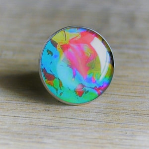 Anillo azul verde rosa amarillo Anillo de plata Anillo redondo multicolor Anillo grande de plata Anillo grande estilo desigual Anillo de mármol multicolor