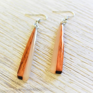 White wooden drop earrings Minimalist long nature dangle earrings
