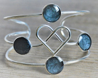 Black heart bracelet Wide silver multi-row cuff bracelet Openwork bracelet love friendship valentine's day