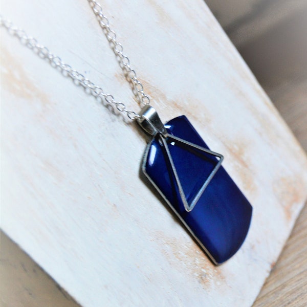 Sautoir Femme Chaîne pendentif bleu roi Collier femme pendentif géométrique acier inoxydable Chaîne médaillon rectangle anneau rond bleu roi