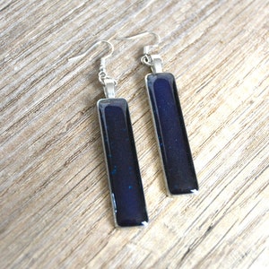 Boucles d'oreilles longues rectangle bleu roi indigo géométrique