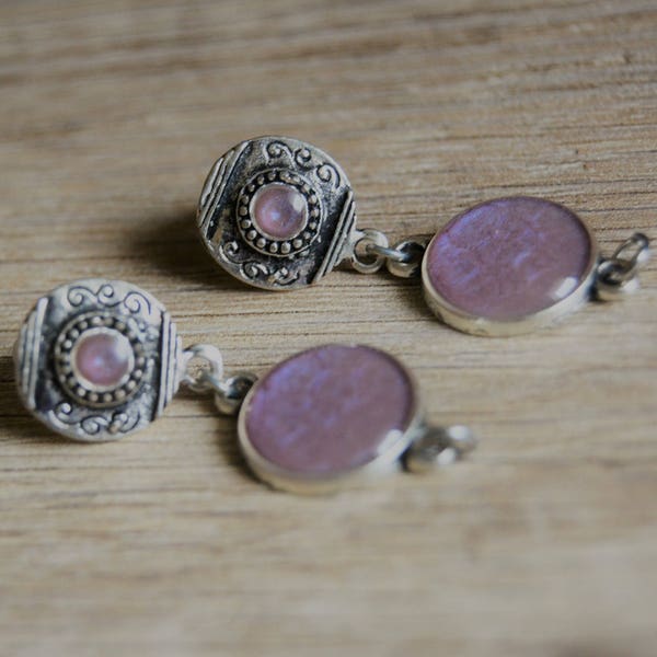 Boucles d'oreilles argent violet  Boucles d'oreilles manchette argent pendantes de taille moyenne en cabochon violet