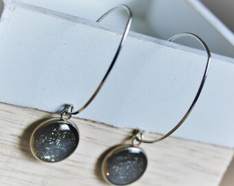 Black Earrings Through Earrings Black Silver Earrings Black Drop Earrings