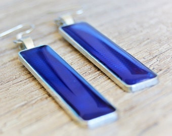 Rectangle geometric royal blue earrings Neon flash long earrings Bright blue earrings