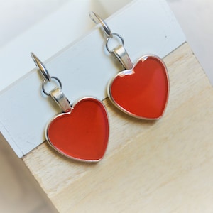 Heart earrings Black heart pendant earrings Black silver pendant earrings Valentine&#39;s earrings