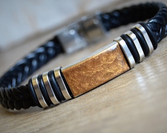 Men's brown bracelet Men's leather bracelet Braided men's bracelet Men's brown leather bracelet Men's stainless steel bracelet
