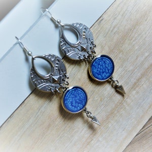 Silver blue earrings, Long earrings, Tibetan earrings, Long earrings, Tibetan earrings, Blue silver earrings