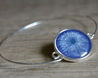 Fine blue silver bracelet Silver bangle bracelet and blue green cabochon Simplicity bracelet