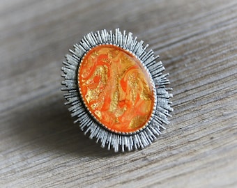 Orange Ring, Orange Silver Ring, Yellow Gold Orange Oval Ring, Yellow Orange Vintage Ring, Gold Orange Bohemian Ring, Orange Oval Adjustable