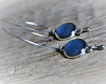 Blue earrings Blue silver earrings Blue glitter earrings Blue glitter earrings