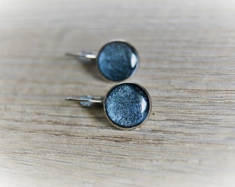 Très petites boucles d'oreilles dormeuses argent noir 10 mm pendantes minimalistes rondes