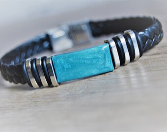 Bracelet homme cuir et turquoise Clearance